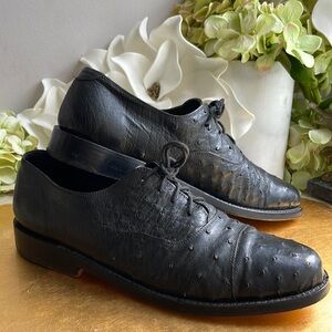 EXOTIC Genuine Ostrich Max Leather USA Cap Toe Oxfords in Black